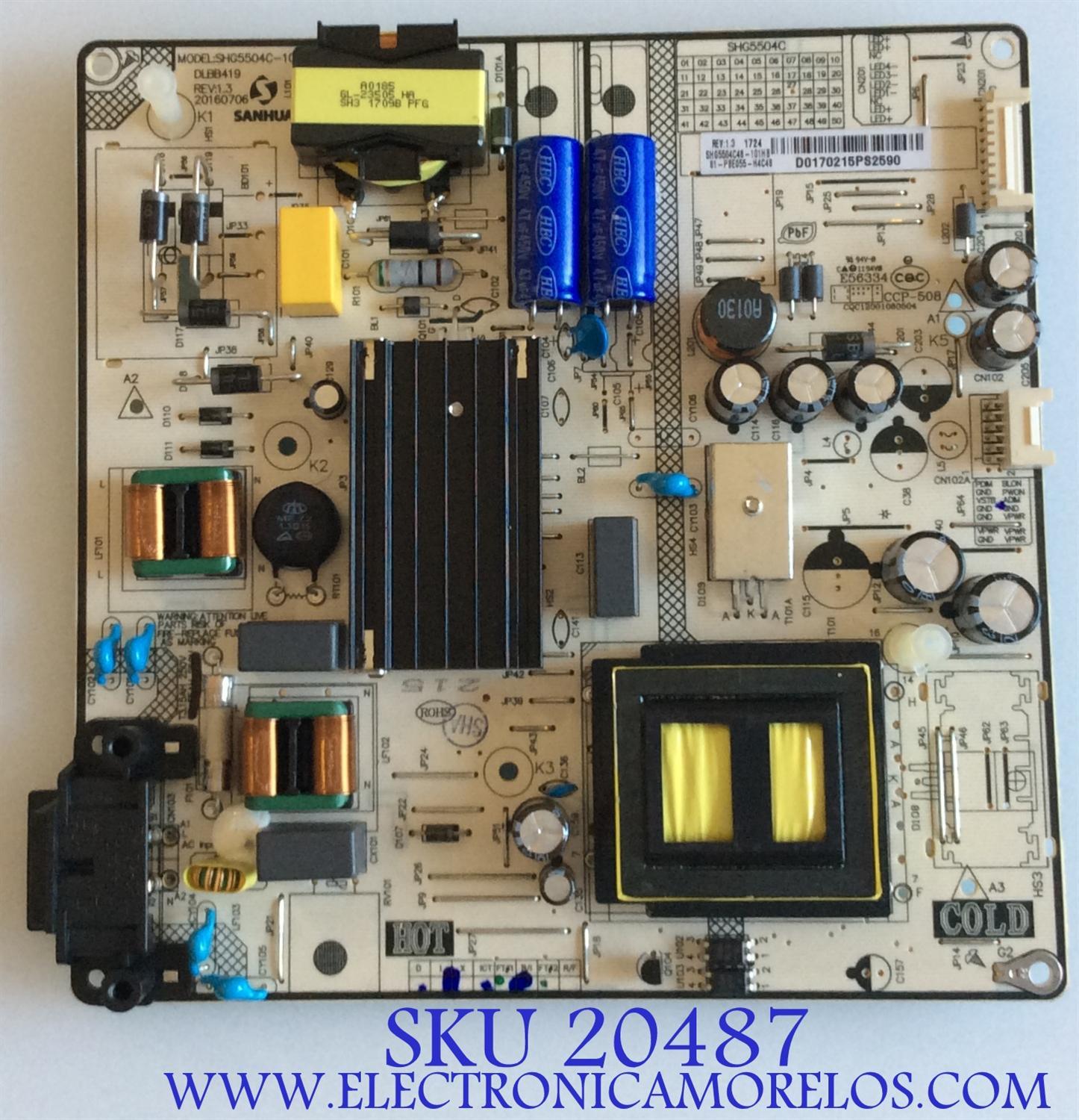 FUENTE DE PODER HITACHI / 81-PBE055-H4C48 / SHG5504C-101H / SHG5504C48-101HB / CCP-508 / SHG5504C27 / PANEL LVU490CSDX  E2 / MODELOS 49R80 / 50R81
