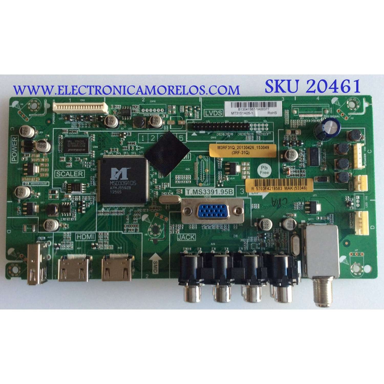 MAIN SANSUI / B13041567 / T.MS3391.95B / M3RF31Q_20130426_153049 / MT3151A05-1 / DISPLAY T390HVN04.0 / MODELO SLED3900K