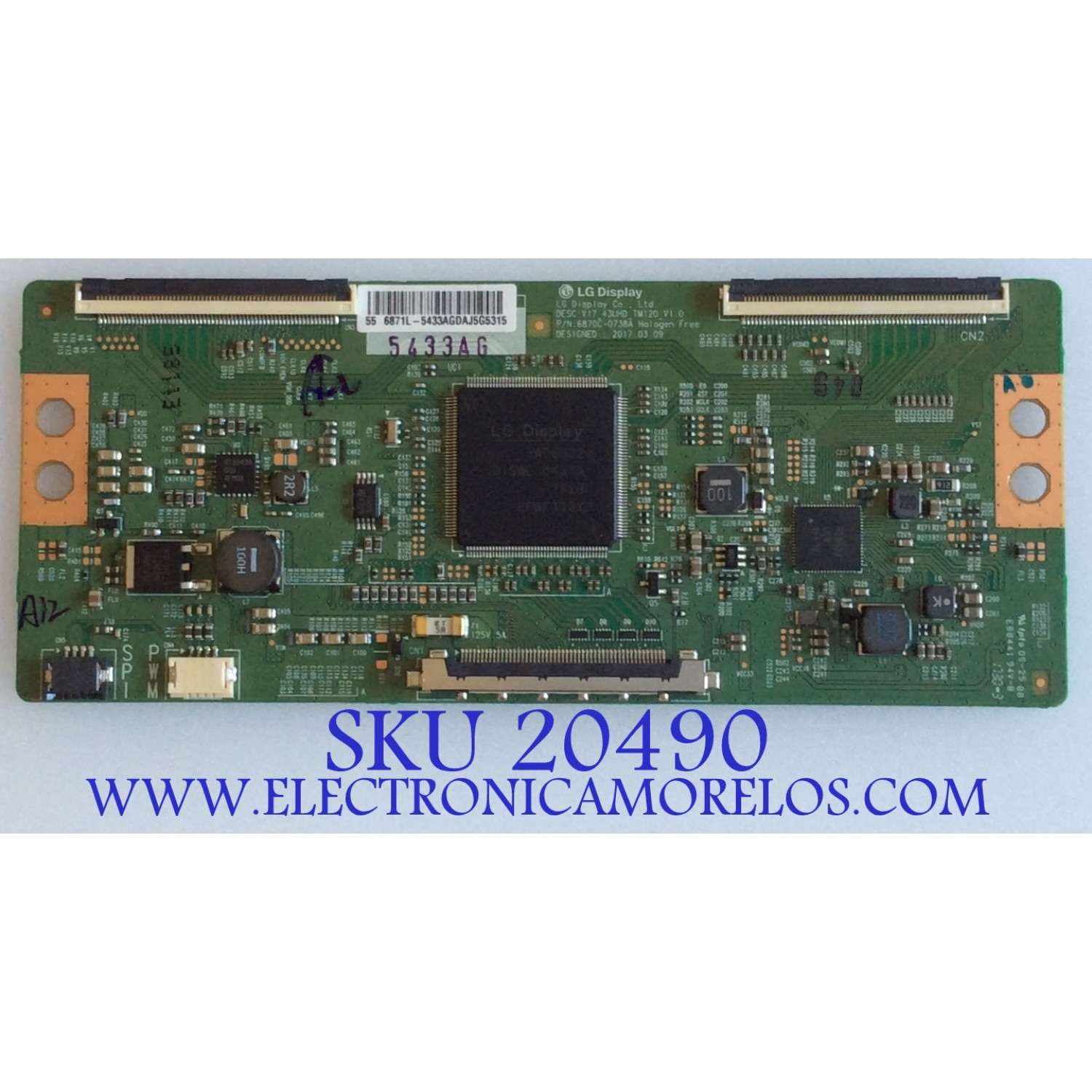 T-CON PARA TV SKYWORTH / HITACHI / WBOX / EVL / NUMERO DE PARTE 6871L-5433A / 6870C-0738A / 5433A / 43UHD / TM120 V1.0 / V17 43UHD TM120 V1.0 / PANEL´S SDL550WY (LD0-612) / K550WDC2 / DISPLAY LC550EGY (SK)(M3) / MODELOS 55EVLS4 / 55U5A / 55R81 / 0E-55LED4K 