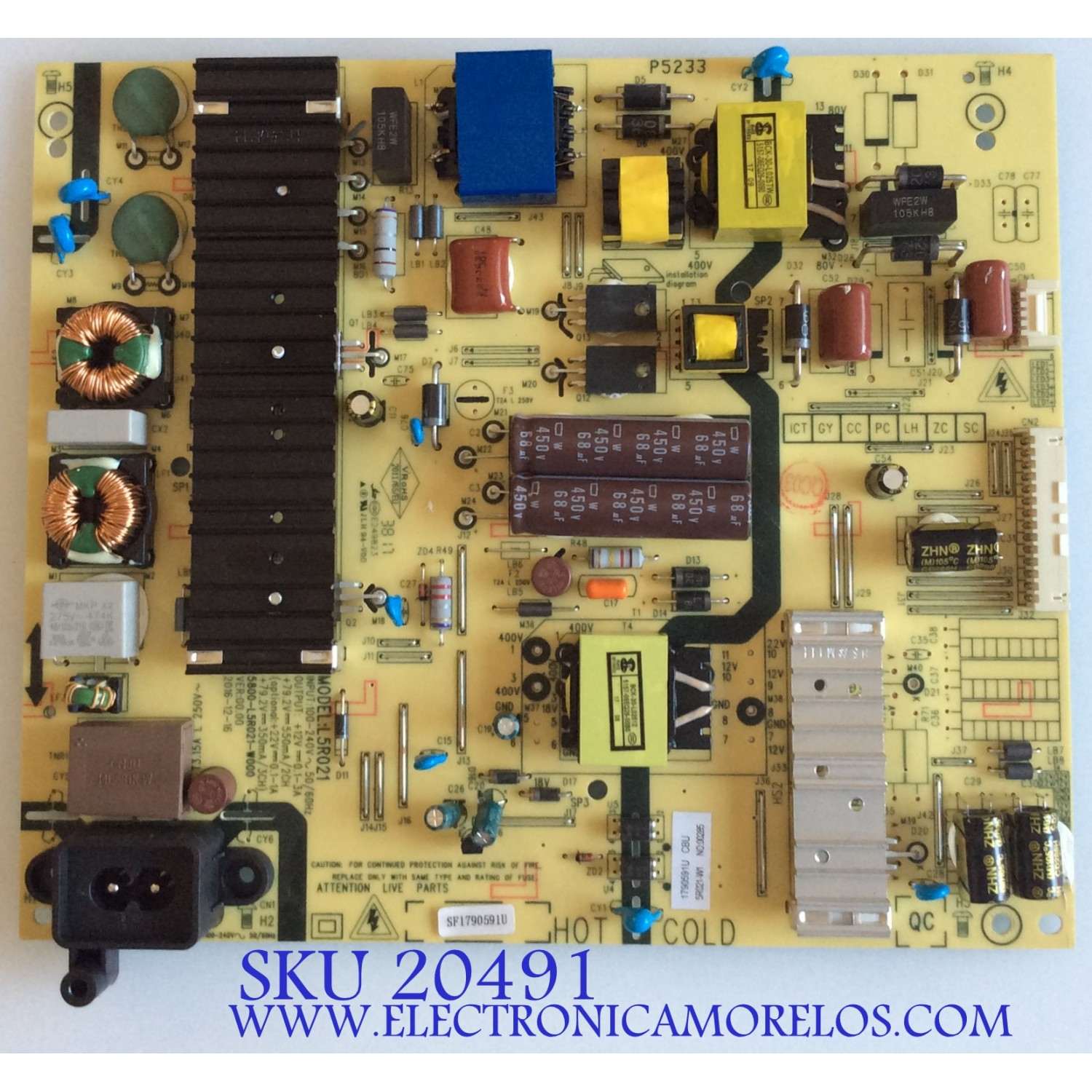 FUENTE DE PODER SKYWORTH / 5R021-W1 / 5800-L5R021-W000 / L5R021 / 1790591U / PANEL SDL550WY(LD0-612) / MODELO 55U5A