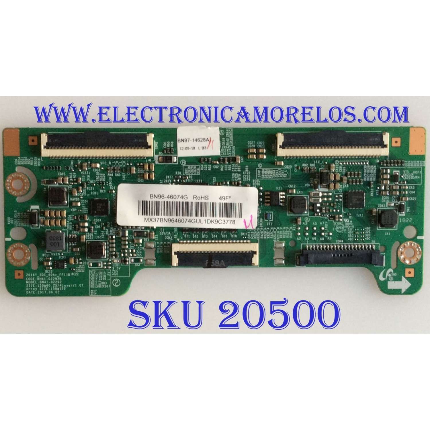 T-CON ORIGINAL PARA TV SAMSUNG / NUMERO DE PARTE BN96-46074G / BN41-02292B / BN97-14628A / BN9646074G / BN9714628A / PANEL CY-JN049BGLV1H / CY-JN049BGLV4H / DISPLAY LSF490HN01-L07 / BN96-39225A / MODELO UN49J5290AFXZX / HG49NJ477MFXZA FA01
