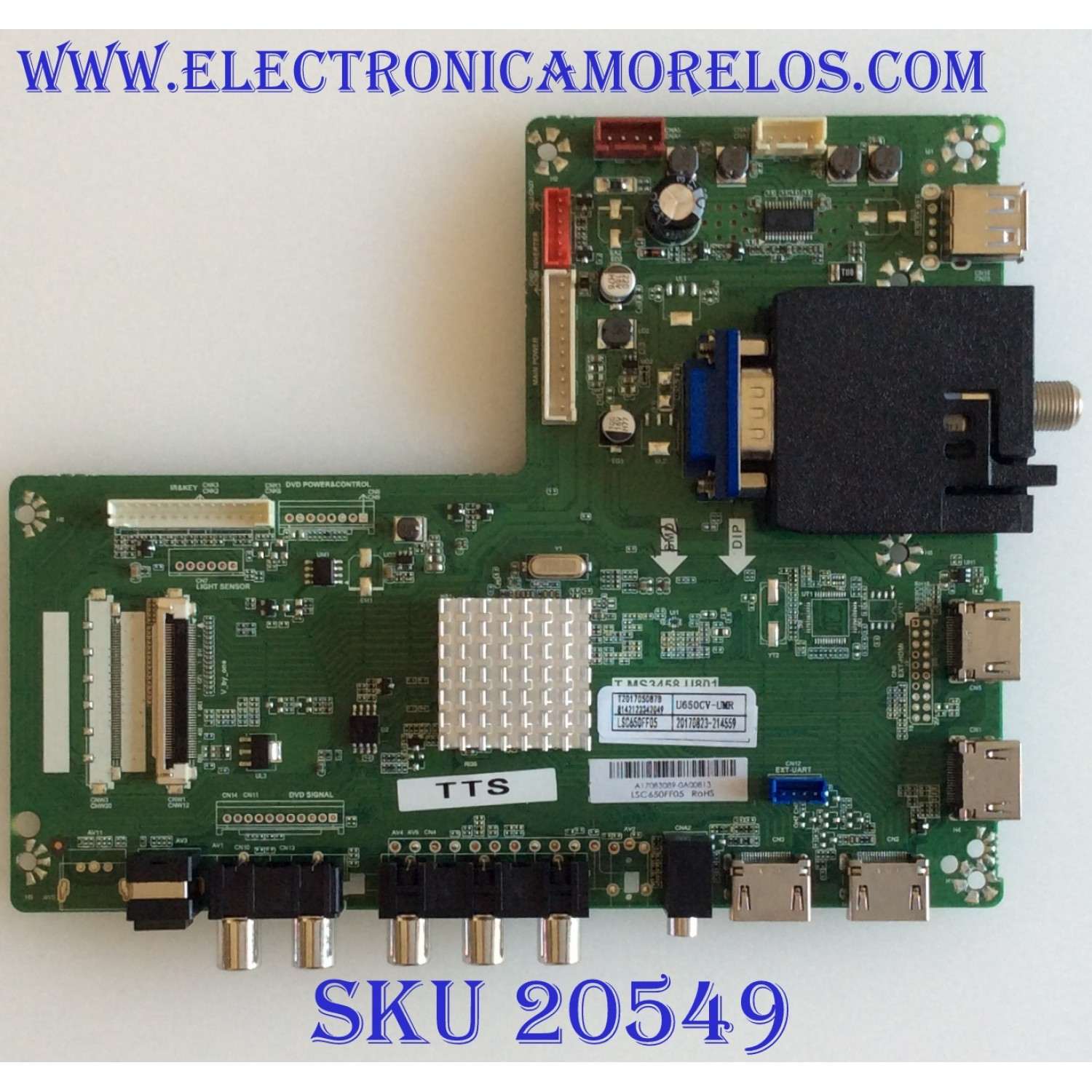 MAIN PARA TV SCEPTRE / NUMERO DE PARTE 8142123342049 / T.MS3458.U801 / 65_DLED_UHD_108-130V / LSC650FF05 / A17083089 / T2017080106A / U650CV-UMR / PANEL CN650CN7710 / DISPLAY LSC650FF05-W01 / MODELO V65 SXTV58DA / V65 U650CV-UMR