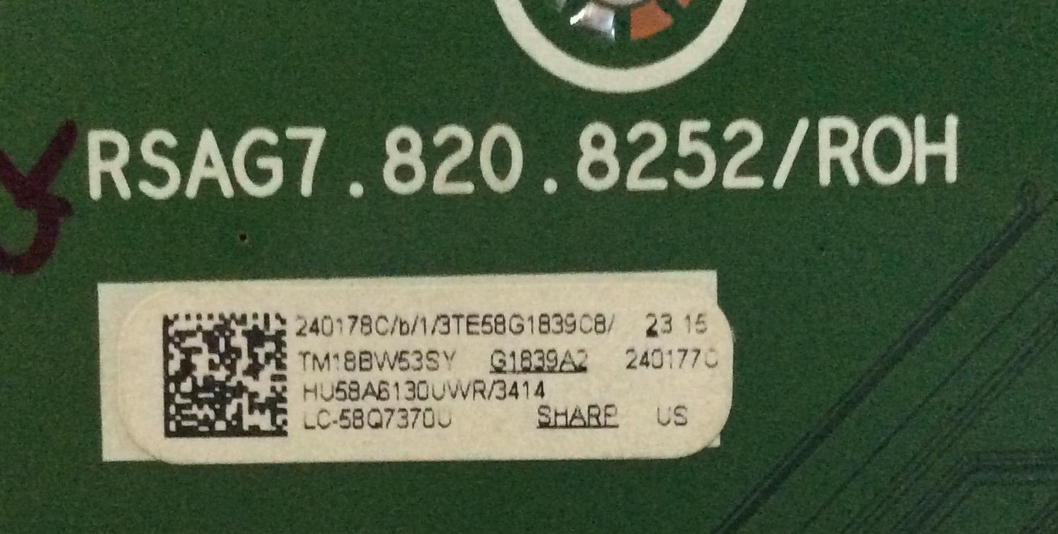 MAIN SHARP / 240178C / RSAG7.820.8252/ROH / 240177C / HU58A6130UWR/3414 / PANEL HD580S1U02-L1\S0\GM\CKD\ROH / MODELOS LC-58Q7370U / 58R7E1 - Imagen 2