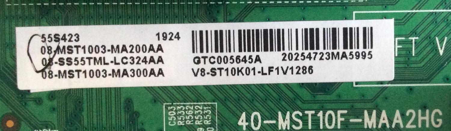 MAIN PARA TV TCL ORIGINAL / NUMERO DE PARTE 08-SS55TML-LC324AA / 40-MST10F-MAA2HG / V8-ST10K01-LF1V1286 / 08-MST1003-MA300AA / PANEL LVU550NDEL /  MODELOS 55S423 / 55S421  - Imagen 3