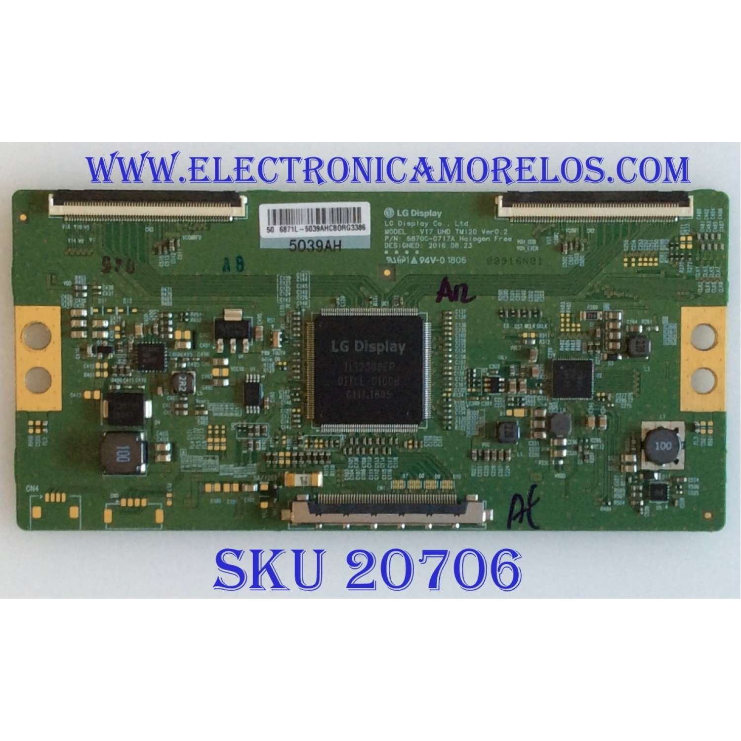 T-CON PARA TV VIZIO / NUMERO DE PARTE 6871L-5039A / 6870C-0717A / 5039A / PANEL TPT500U1-EQYSKM.G / MODELOS D50-F1 / E50-E1 / D50F-E1 / D50-F1 LTM7WR / D50-F1 LTD7WR / D50F-E1 LTM7VT / D50-F1 LTM7WR / E50-E1 LTM7WV
