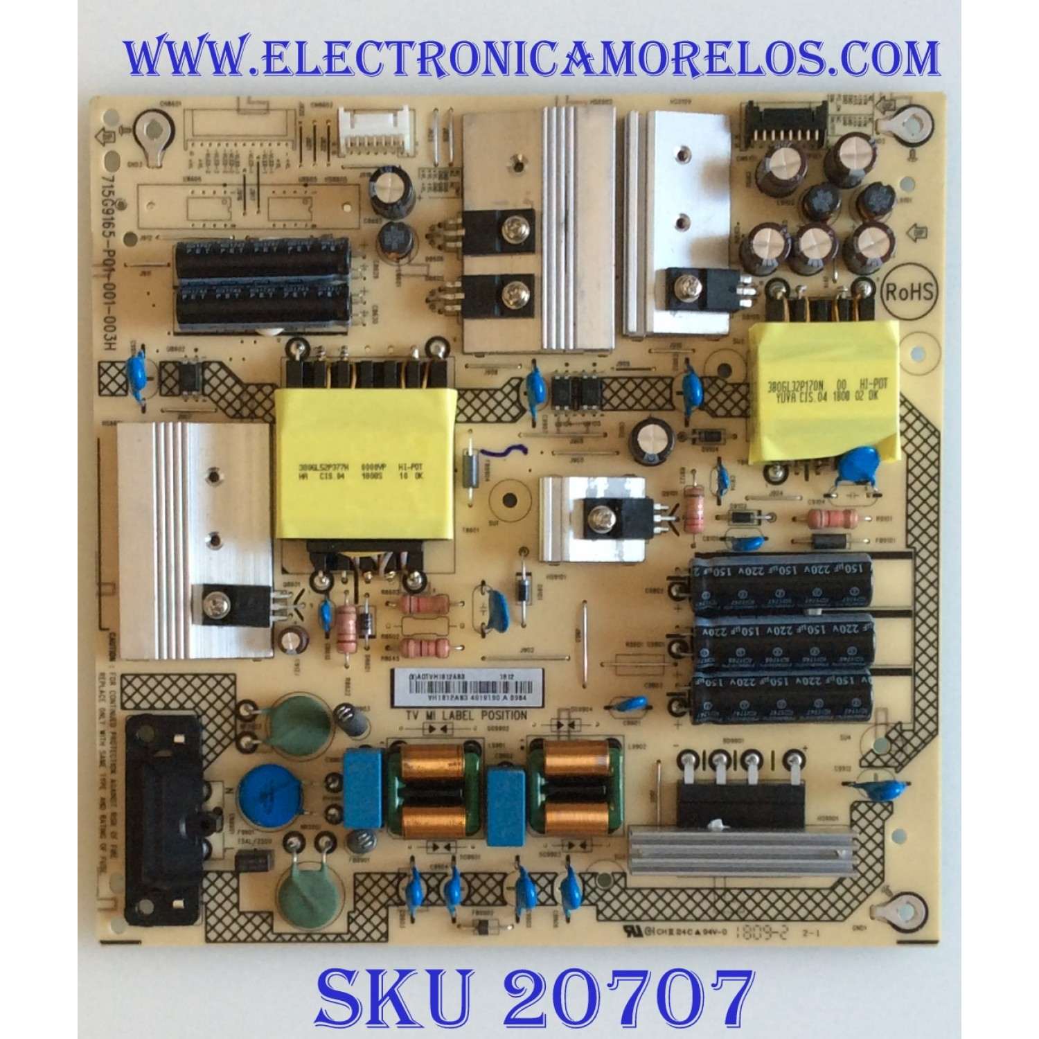 FUENTE DE PODER PARA TV VIZIO / NUMERO DE PARTE ADTVH1812AB3 / 715G9165-P01-001-003H / (X)ADTVH1812AB3 / VH1812AB3 / PANEL TPT500U1-EQYSKM.G / MODELOS D50-F1 / D50-F1 LTM7WRQU / D50-F1 LTM7WRNU
