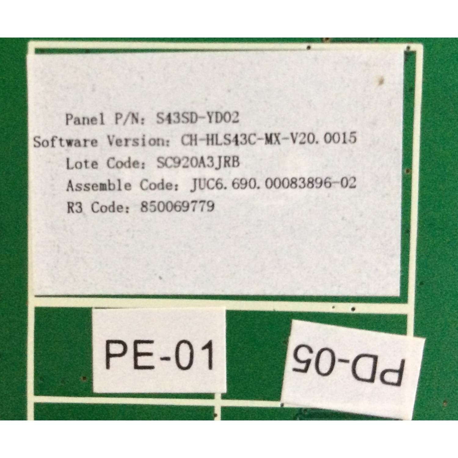 MAIN RCA / 920A3JRB / JUC7.820.00083893 / HLS43C / PANEL S43SD-YD02 / MODELO 43" - Imagen 3