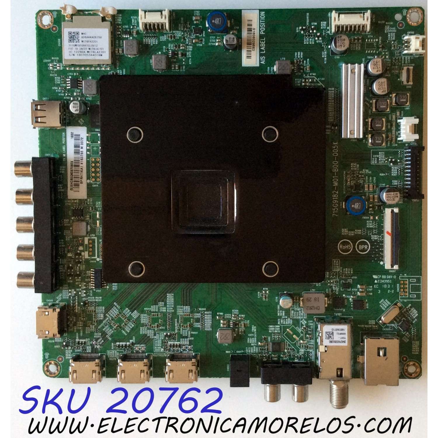 MAIN VIZIO / 756TXHCB0QK037 / 715G9182-M01-B00-005K / (X)XHCB0QK037060X / BPRHTIKA1 / PANEL TPT750U1-QVR01.U REV:S202B / MODELO E75-F1 LTMWWWMU