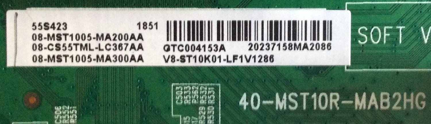 MAIN TCL / 08-CS55TML-LC367AA / 40-MST10R-MAB2HG / 08-MST1005-MA300AA / 08-MST1005-MA200AA / V8-ST10K01-LF1V1286 / PANEL LVU550NDEL / MODELOS 55S423TCAA / 55S425LACA / 55S423LCAA  - Imagen 2