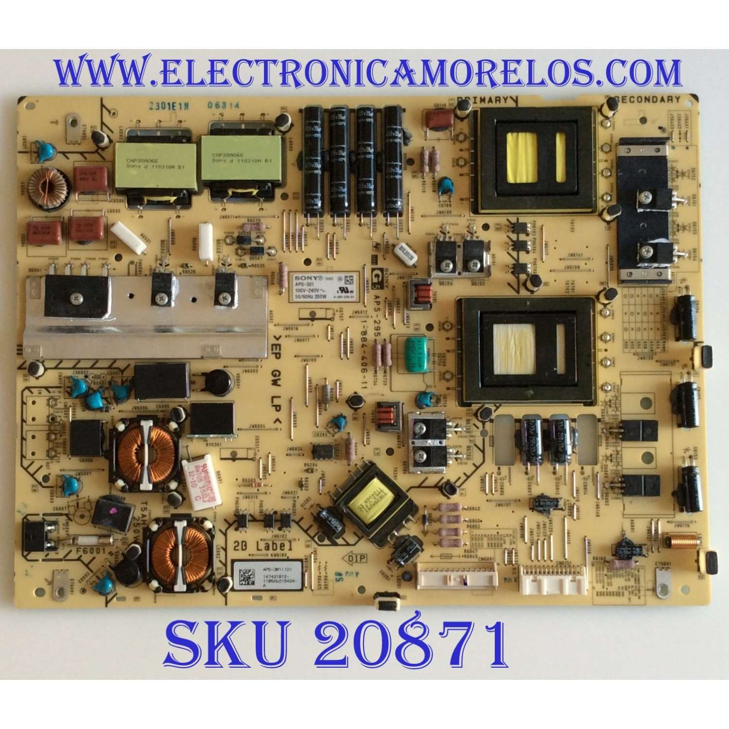 FUENTE DE PODER SONY / 1-474-318-12 / 1-883-917-11 / APS-301(ID) / APS-301 / 147431812 / PARTE SUSTITUTA 1-474-318-11 / PANEL T460HW08 V.2 / MODELOS KDL-46EX621 / KDL-46EX720 / KDL-46EX750 / KDL-46EX620