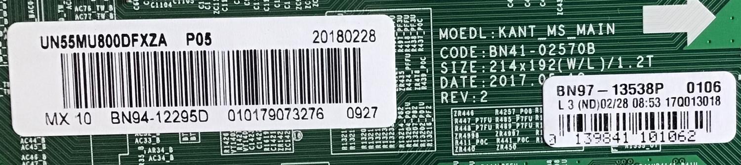 MAIN PARA TV SAMSUNG 4K·UHD / NUMERO DE PARTE BN94-12295D / BN41-02570B / BN97-13538P / BN9412295D / PANEL CY-SM055FLLV9H / DISPLAY BN96-41982A / MODELO UN55MU800D / UN55MU800DFXZA FB04 - Imagen 2