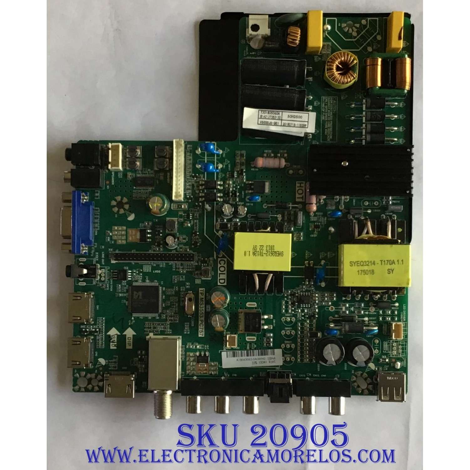 MAIN FUENTE (COMBO) HAIER / A18063063 / TP.MS3553.PC757 / T201805060A / V500DJ6-QE1 / 8142127352120 / PANEL CN500XB0313 / MODELO 50H2500