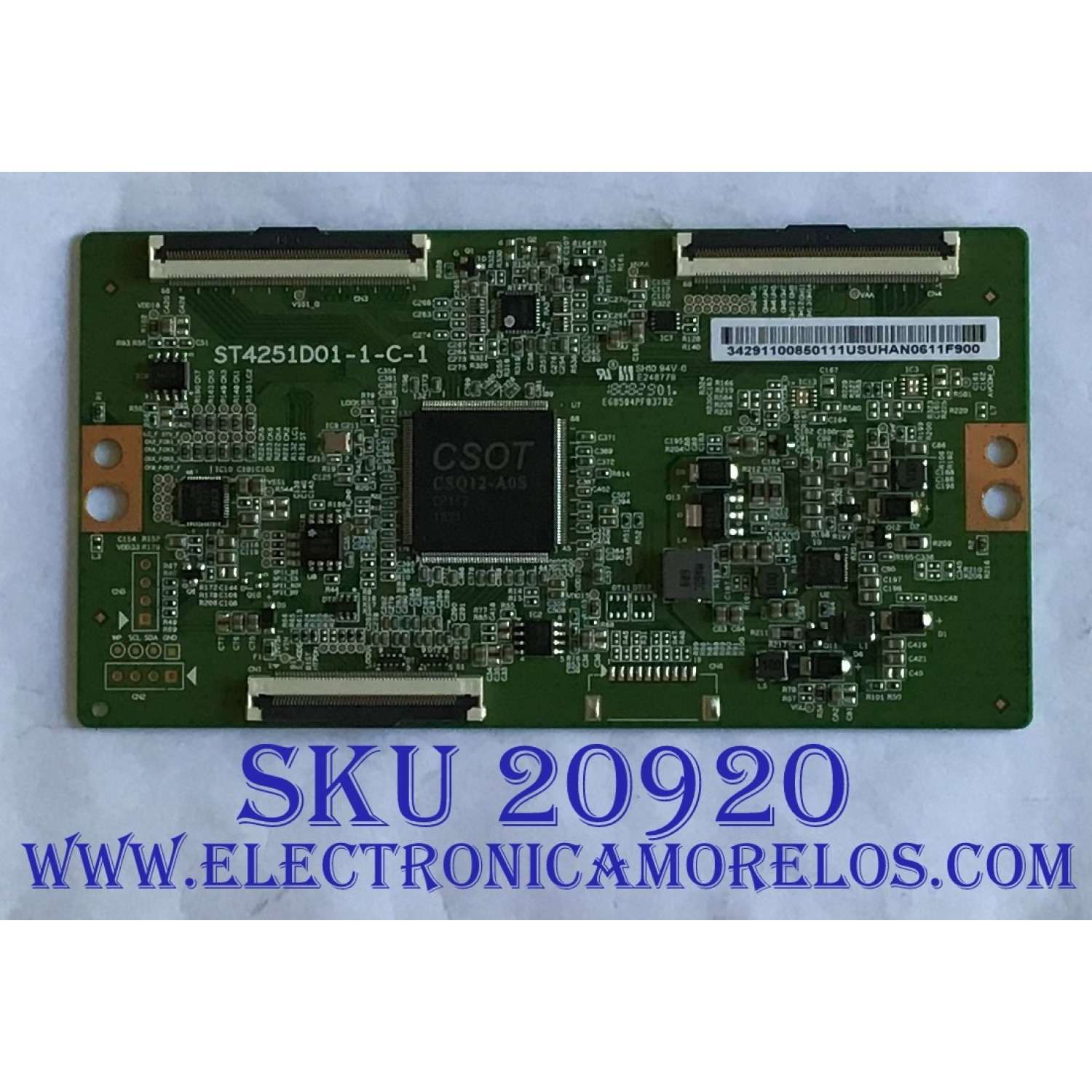 T-CON TCL / 34.29110.085 / 3429110085 / ST4251D01-1-C-1 / PANEL LVU430NDEL / MODELO 43S423LDAA