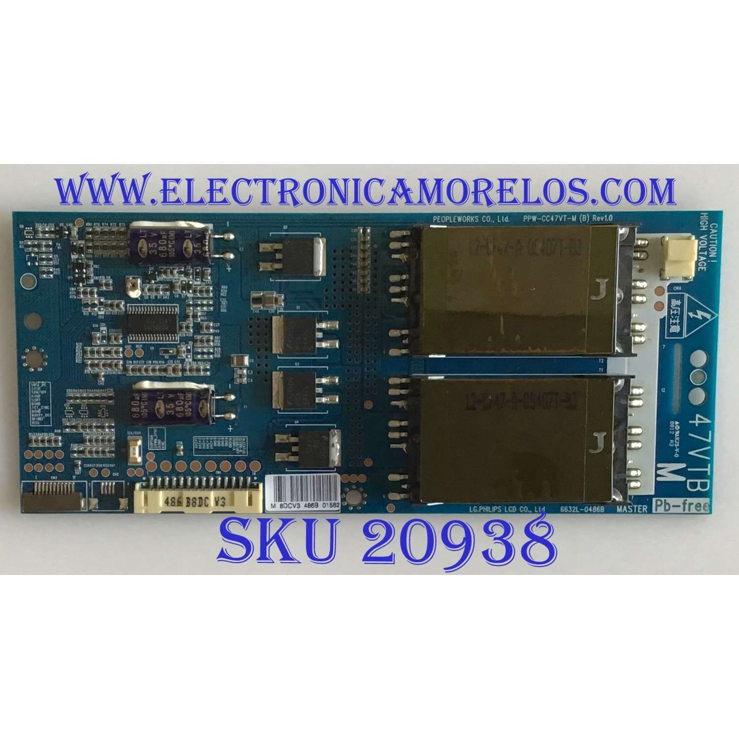 BACKLIGHT INVERTER MASTER LG 6632L-0486B / PPW-CC47VT-M (B) / PANEL LC470WUN-(SB)(A1) / SUSTITUTAS 6632L-0486C / 6632L-0487C / 6632L-0486A / 6632L-0487A / MODELOS 47LG70-U / 4750-UG