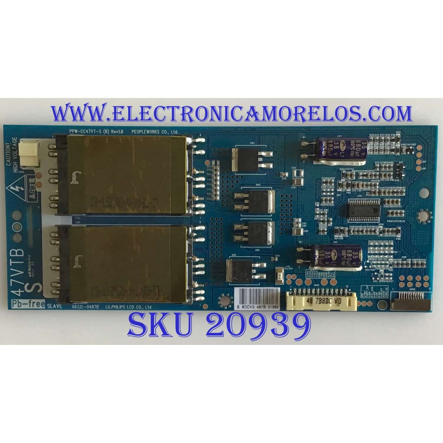BACKLIHT INVERTER SLAVE LG / 6632L-0487B / PPW-CC47VT-S (B) / PANEL LC470WUN-(SB)(A1) / MODELOS 47LG70-UA / 4750-UG / SUSTITUTAS 6632L-0486C / 6632L-0487C / 6632L-0486A / 6632L-0487A