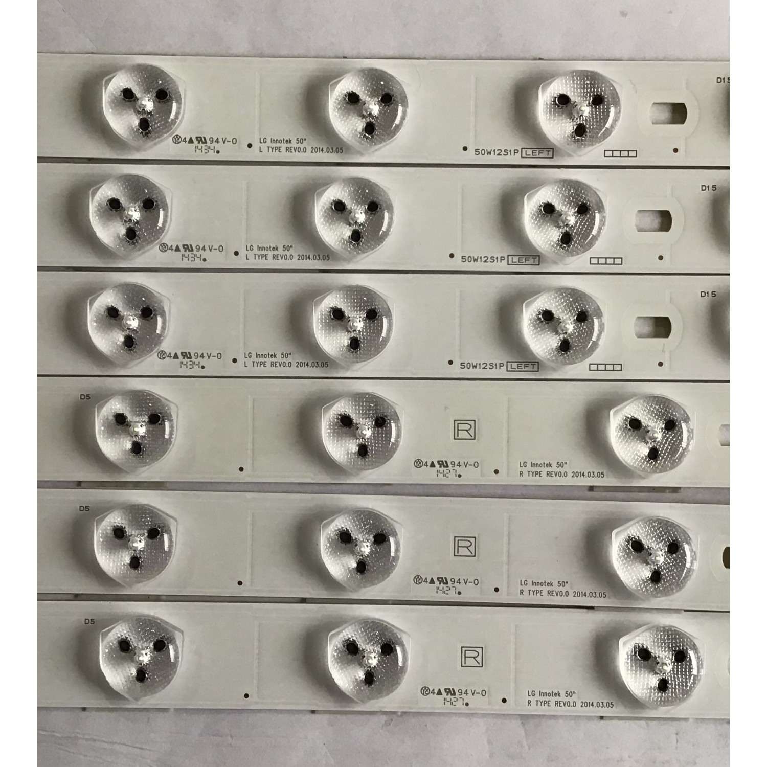 KIT DE LED'S PARA TV EMERSON ((6 PIEZAS)) / NUMERO DE PARTE UDULED0SM015 / UDULED0SM016 / UDULED0GS022 / UDULED0GS021 / UDULED0GS044 / UDULED0GS045 / 2012FUNAI50 / 50"NDF REV0.0 / V500HJ1-P01 / MODELOS LF501EM5F / LF501EM4 / 50ME313V/F7 - Imagen 3