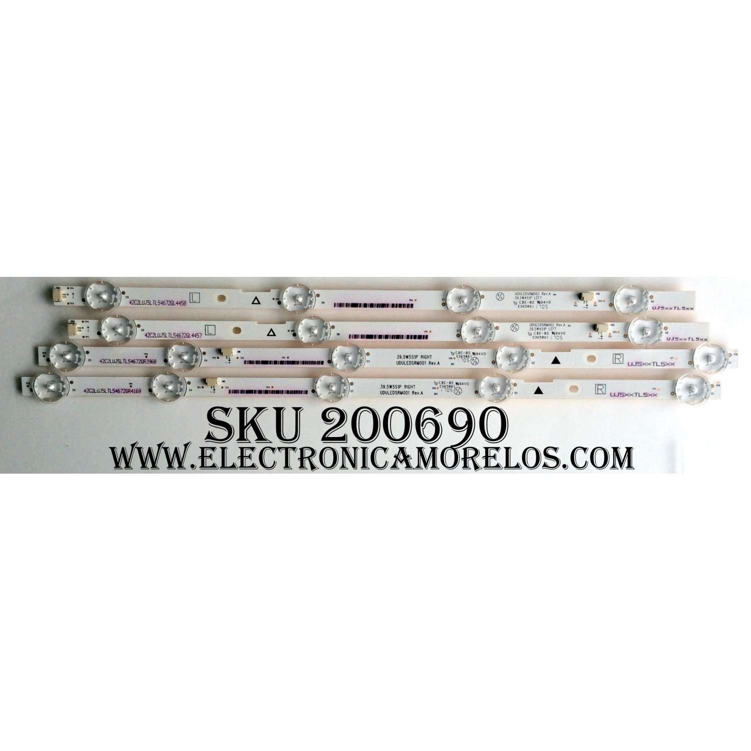 KIT DE LED PARA TV (4 PIEZAS) / SANYO UJ5XXTL5XX / DULEDSRM002 REV.A / UDULEDSRM001 REV.A / 39.5W4S1P LEFT / 39.5W5S1P RIGHT / 42C2LUJ5LTL54672GR / 42C2LUJ5LTL54672GL / MODELO FW40D36F / PANEL U5A23XT