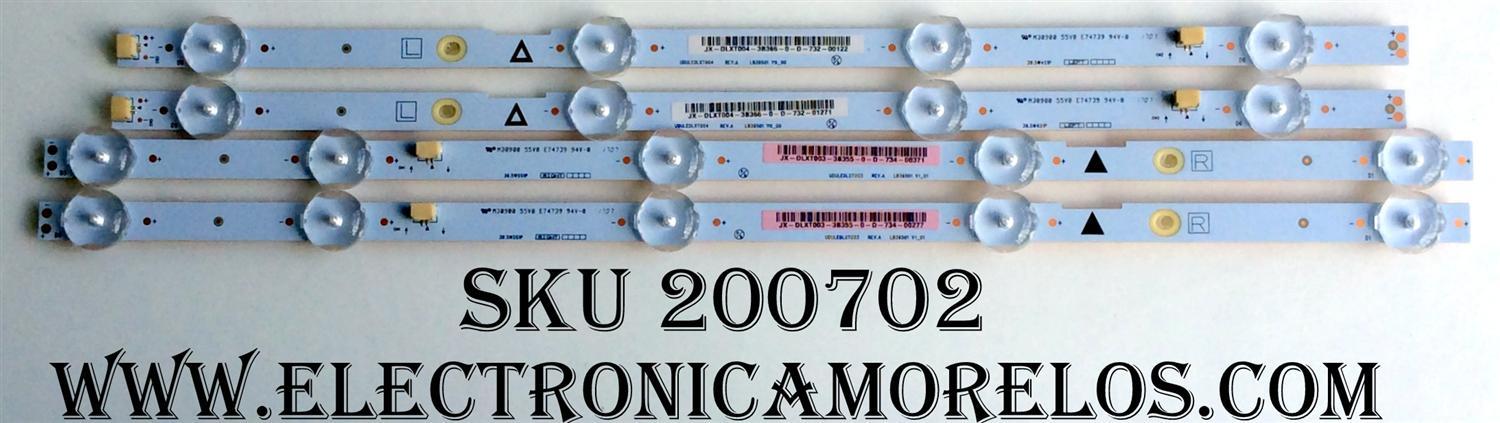 KIT DE LED PARA TV (4 PIEZAS) / SANYO UDULEDLXT003 / UDULEDLXT004 / 39.5W5SIP RIGHT / LB39501 V0_00 / REV:A / JX-DLXT004-3B366-0-D-732 / JX-DLXT003-3B355-0-D-734 / PANEL´S U5A23XT / V400HJ6-PE1 REV:C2 / MODELO FW40D36F / 40PFL4901/F7
