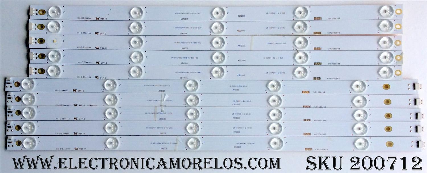 KIT DE LED PARA TV (10 PIEZAS) / HITACHI LB49006 / 49D2000 / KHP2O0650B / LB-C490F14-E4-L-G1-DL1 / LB-C490F14-E4-L-G1-DL2 / PANEL C490F14-E6-L / MODELOS LE49A509 / LE49A6R9
