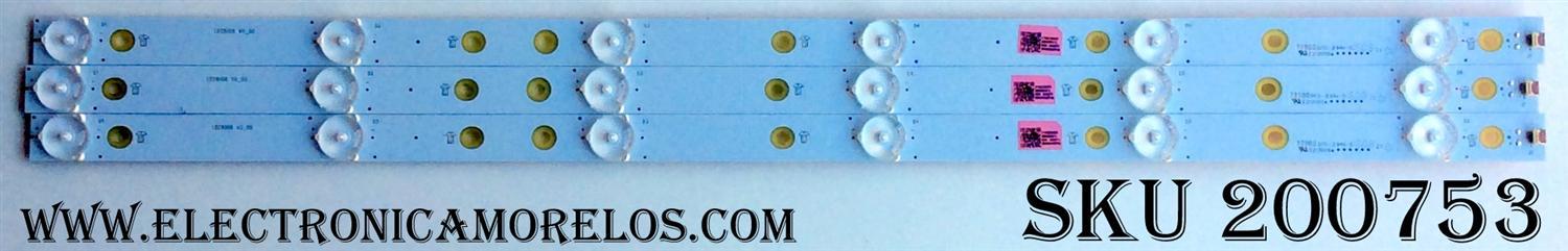 KIT DE LEDS ORIGINAL PARA TV VIZIO 3 PIEZAS / NUMERO DE PARTE LB28006 / LB28006 V0_00 / 210BZ06D0 / 43030A01L / 2E534000NYA0 / 77900 DFD / PANEL TPT275B5-A018.L REV:S1C / MODELO D28H-D1