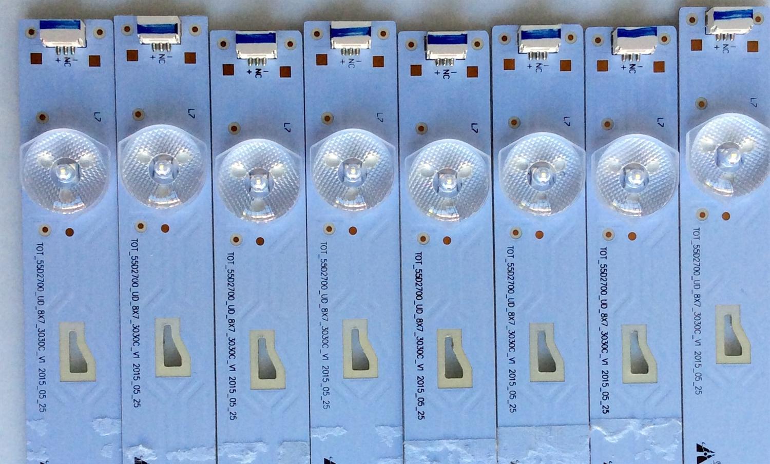 KIT DE LED'S PARA TV TCL (8 PIEZAS) / NUMERO DE PARTE TOT_55D2700_UD_8X7_3030C_V1 / YHA-4C-LB3207-YH2 / 006-PK1K3465A / 30355006212E / T0T_55D2700_UD_8X7_3030C_V1 / PANEL LVU550CS0T E1 / MODELO 55US57 / 55US57TGAA - Imagen 2