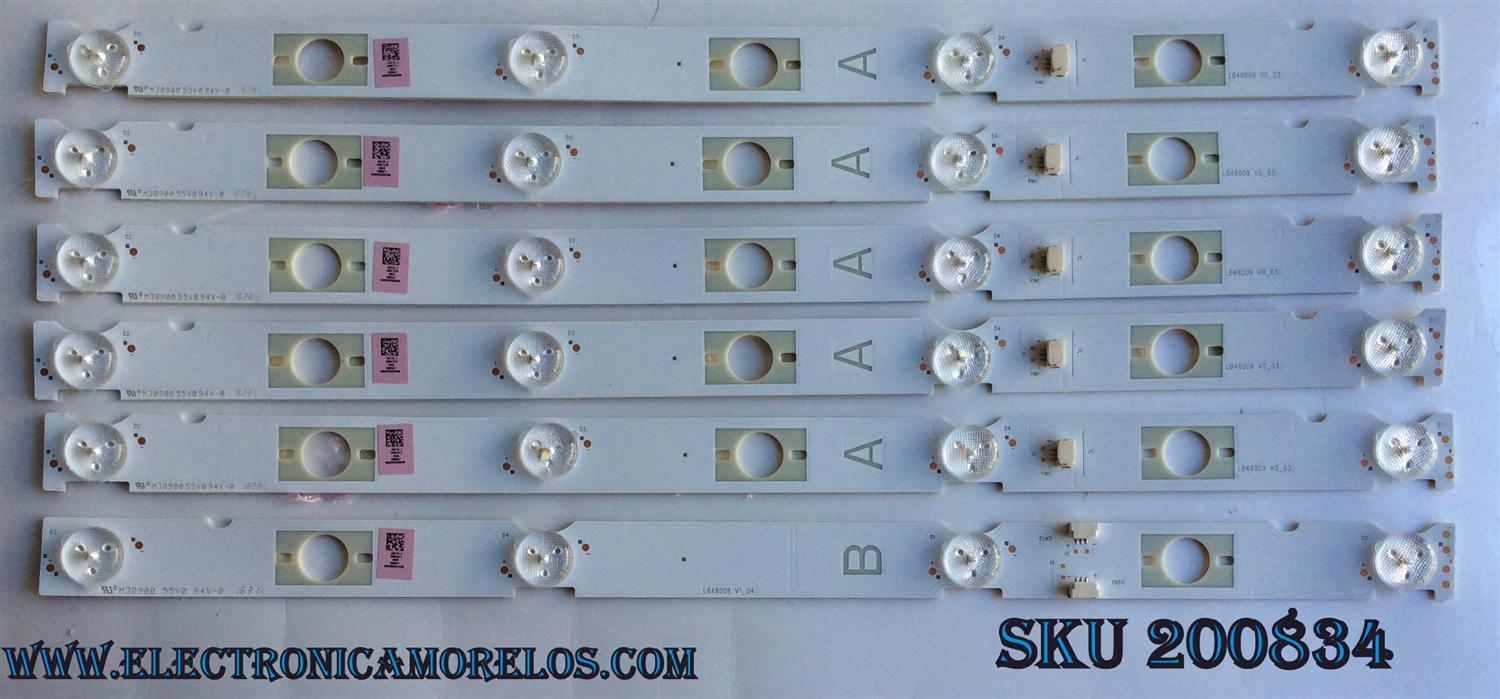 KIT DE LED´S PARA TV (6 PIEZAS) / SONY LB48009 V0_03 / LB48009 V1_04 / 480090000N / 480090010N / M30900 / 55V0 / 94V-0 / PANEL´S NS6F480DND01 / NS6F480DND06 / MODELO KDL-48W650D