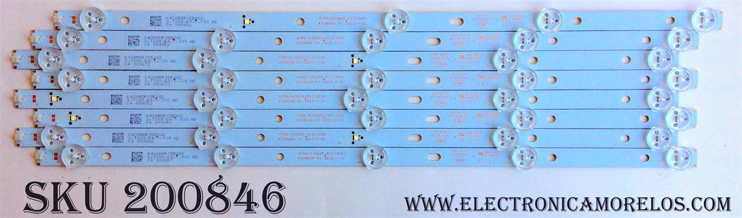 KIT DE LED PARA TV / TOSHIBA 4708-K43WDR-A1213K01 / K430WDR A1 / K430WDR15B002 / S-T270-Y4-R-Y30 RL / 471R1P53 / MODELO 43L310U Rev. B / PANEL T430HVN01.2	