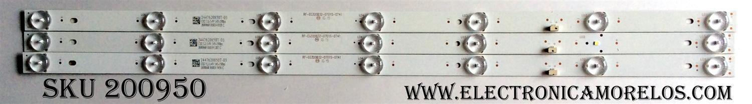 KIT DE LED´S PARA TV (3 PIEZAS) / ELEMENT RF-EG320B32-0701S-07A1 / 2447620850T-03 / PANEL BOEI320WX1-01 / HV320WHB-N81 / MODELO ELEFW328 LE-32GJL4-B3