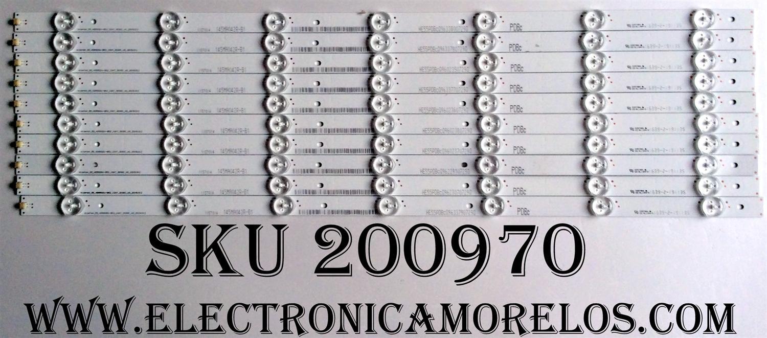 KIT DE LED´S PARA TV HISENSE ((10 PIEZAS)) / NUMERO DE PARTE 1157014 / HISENSE_55_HD550DU-B52_10X7_3030C_V0_20151012 / 145MA042R-B1 / 1274164 / PANEL´S HD550DU-B52\LD\S2\GM\ROH / HD550M5U51-TA\S0\GM\ROH / HD550M3U51-TA\S0\GM\ROH / MODELO 55H8C