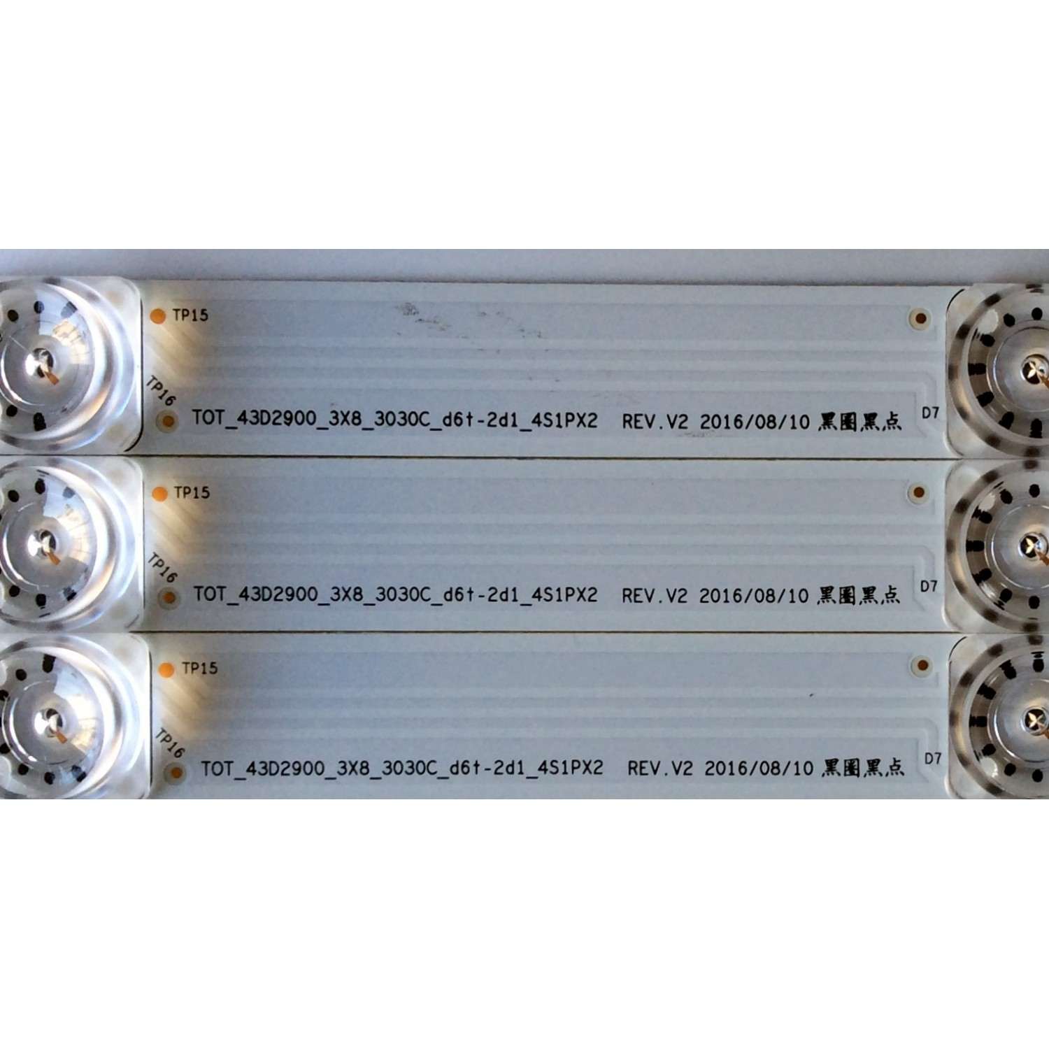 KIT DE LED'S PARA TV ((3 PIEZAS)) / NUMERO DE PARTE 4C-LB4308-YH05J / 006-P1K3532A / TOT_43D2900_3X8_3030C_D6T-2D1_4S1PX2 REV.V2 / T0T_43D2900_3X8_3030C_D6T-2D1_4S1PX2 REV.V2 / PANEL'S LVF430ND1L / LVF430CS0T E7 V1 / MODELOS 43S303 / 43S305 / 43S303TBAA - Imagen 2