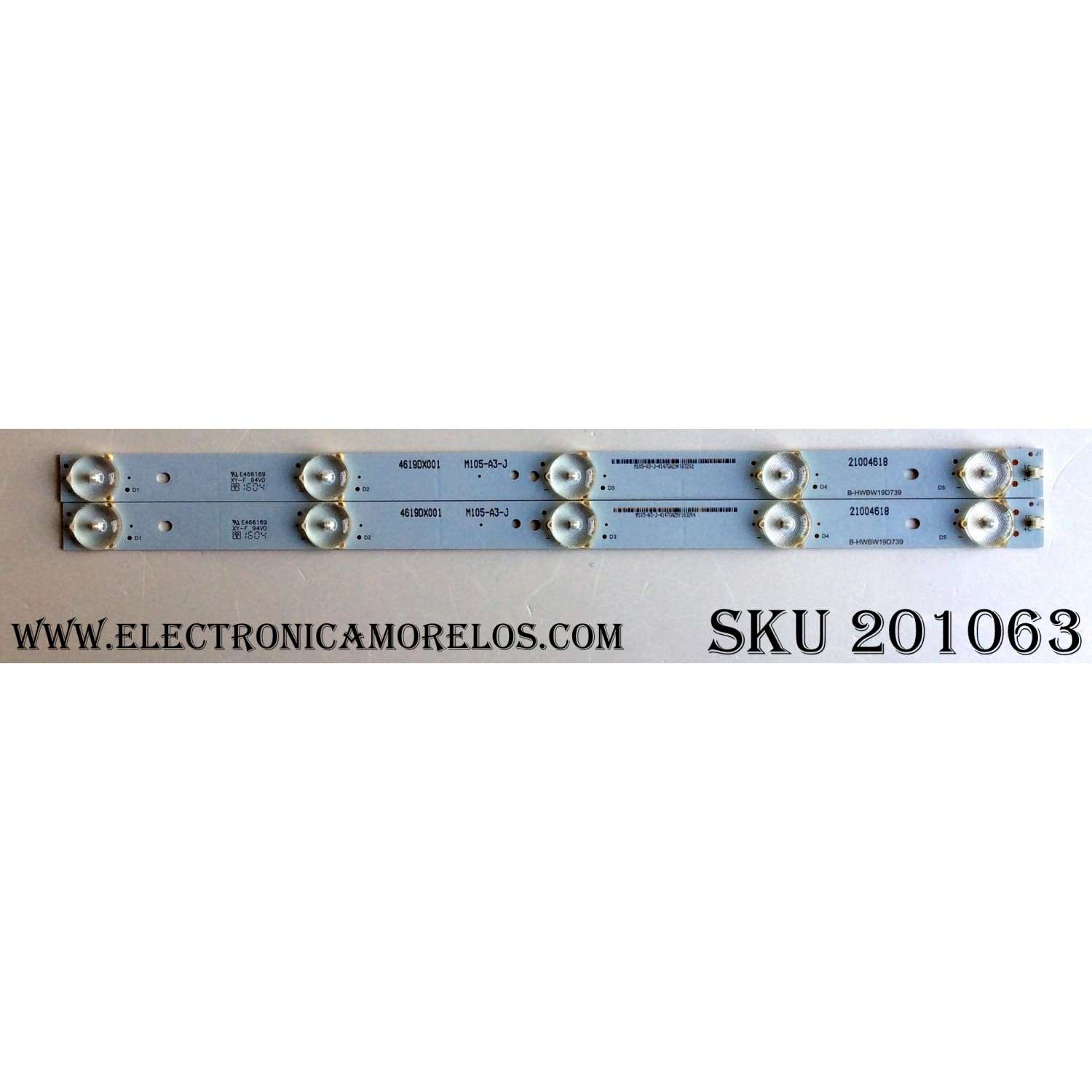 KIT DE LED´S PARA TV (2 PIEZAS) / ELEMENT B-HWBW19D739 / 21004618 / 4619DX001 / M105-A3-J / E466169 / M105-A3-J-4147GA29F103202 / M105-A3-J-4147GA29F103204 / PANEL MV185WHB-N10 / MODELO ELEFW195 / LE-19GDXB-B2
