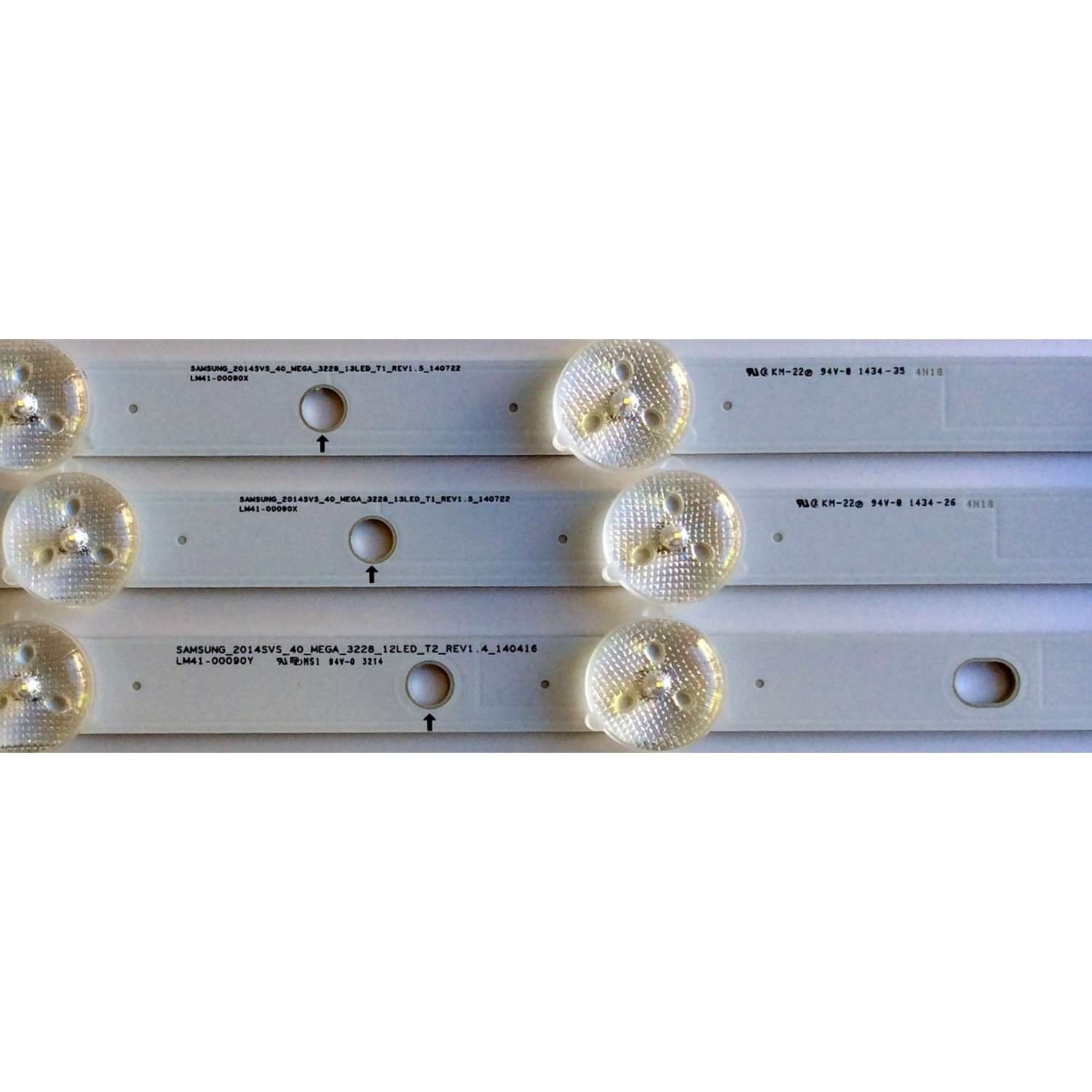 KIT DE LEDS ORIGINAL PARA TV SAMSUNG 3 PIEZAS / NUMERO DE PARTE BN96-34174A / BN96-34175A / LM41-00090X / LM41-00090Y / SAMSUNG_2014SVS_40_MEGA_3228_13LED_T2_REV1.5_140722 / PANEL CY-HH0408GNV1H / MODELOS UN40H5150AFXZX / HG40ND470BFXZA  / HG40ND477BFXZA  / HG40ND460BFXZA - Imagen 3