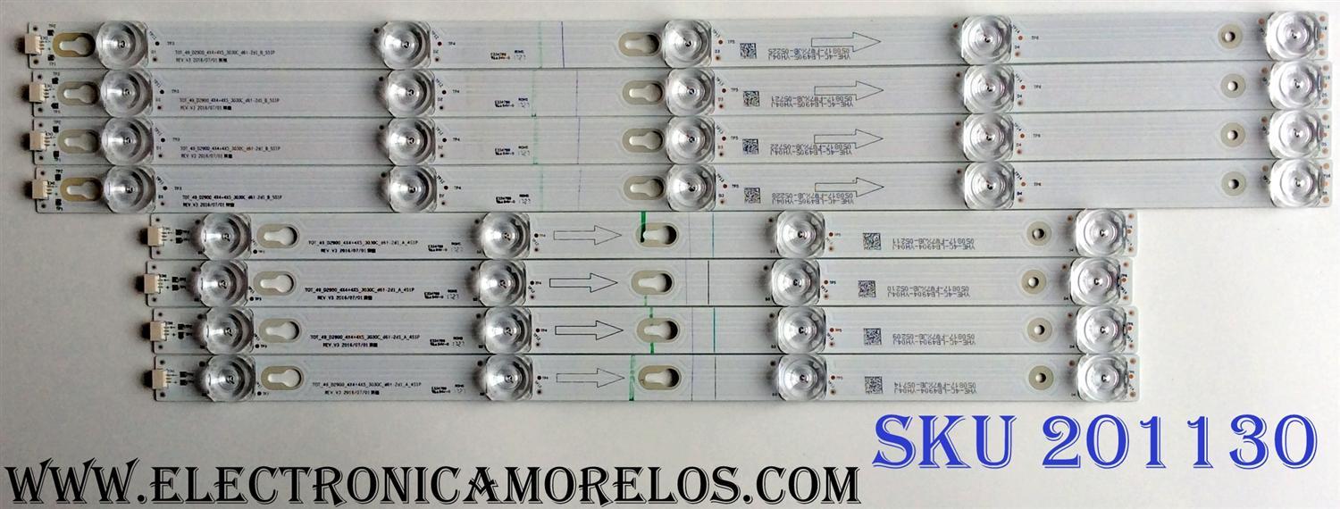KIT DE LED`S PARA TV TCL ((8 PIEZAS)) / NUMERO DE PARTE 4C-LB4904-YH04J / 4C-LB4905-YH04J / TOT_49_D2900_4X4+4X5_3030C_D6t-2d1_A_4S1P / TOT_49_D2900_4X4+4X5_3030C_D6t-2d1_B_5S1P / PANEL LVU485ND1L / MODELOS 49S350 / 49S403TCBA / 49S403TBAA