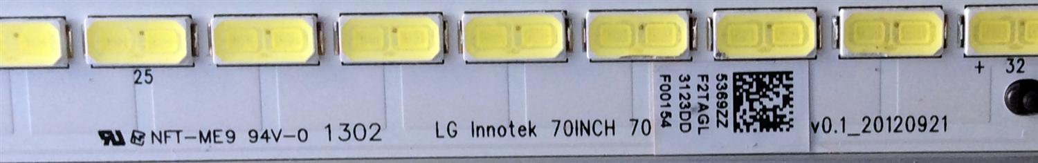 LED PARA TV SHARP (1 PIEZA) / NUMERO DE PARTE 5369ZZ / LG INNOTEK 70INCH 7030PKG 64EA REV0.1_20120921 / 20120921 / PANEL JE695D3GW8CD / MODELOS LC-70LE657U / LC-70LE550U / ((MEDIDAS 1.56M x 17CM)) - Imagen 2