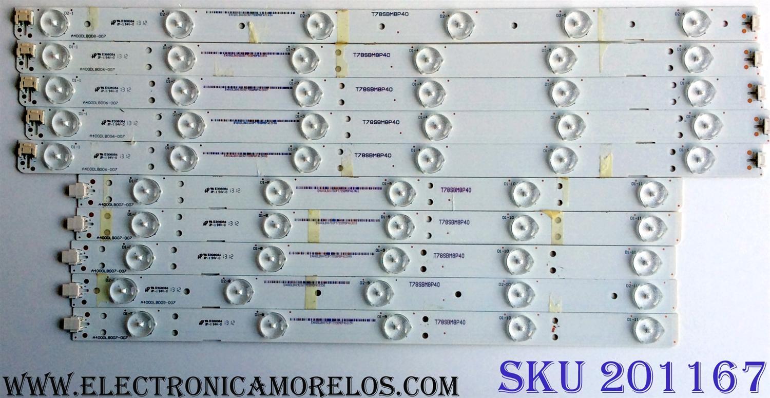 KIT DE LED´S PARA TV (10 PIEZAS) / SHARP A400DLB006-007 / A400DLB007-007 / T78SBM8P40 / T78SBM8P4O / PANEL S400DH3-1 / 76040T200-600-G / MODELO LC-40LE550U