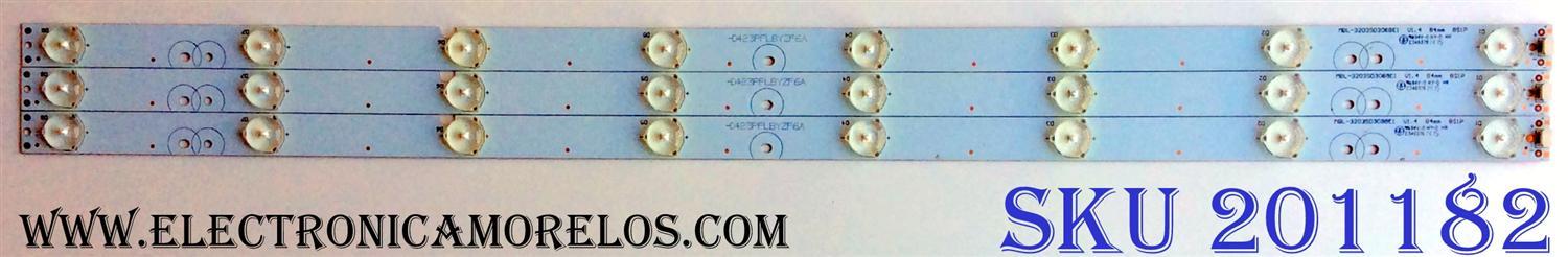 KIT DE LED´S PARA TV (3 PIEZAS) / UPSTAR MBL-32035D308BE1 / -D423PFLBYZF6A / PANEL HV320WX2-206 / MODELO P32EAB B01444E