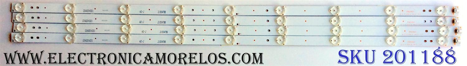 KIT DE LEDS PARA TV WESTINGHOUSE ORIGINAL 4 PIEZAS / NUMERO DE PARTE 3P40DX001 / 0340DX001 / 21004788 / D6A232054 / PANEL MD4004YTSF / LSC400HN02-8 / MODELO WD40FB1530 / WD40FB1530 TW-08701-S040V