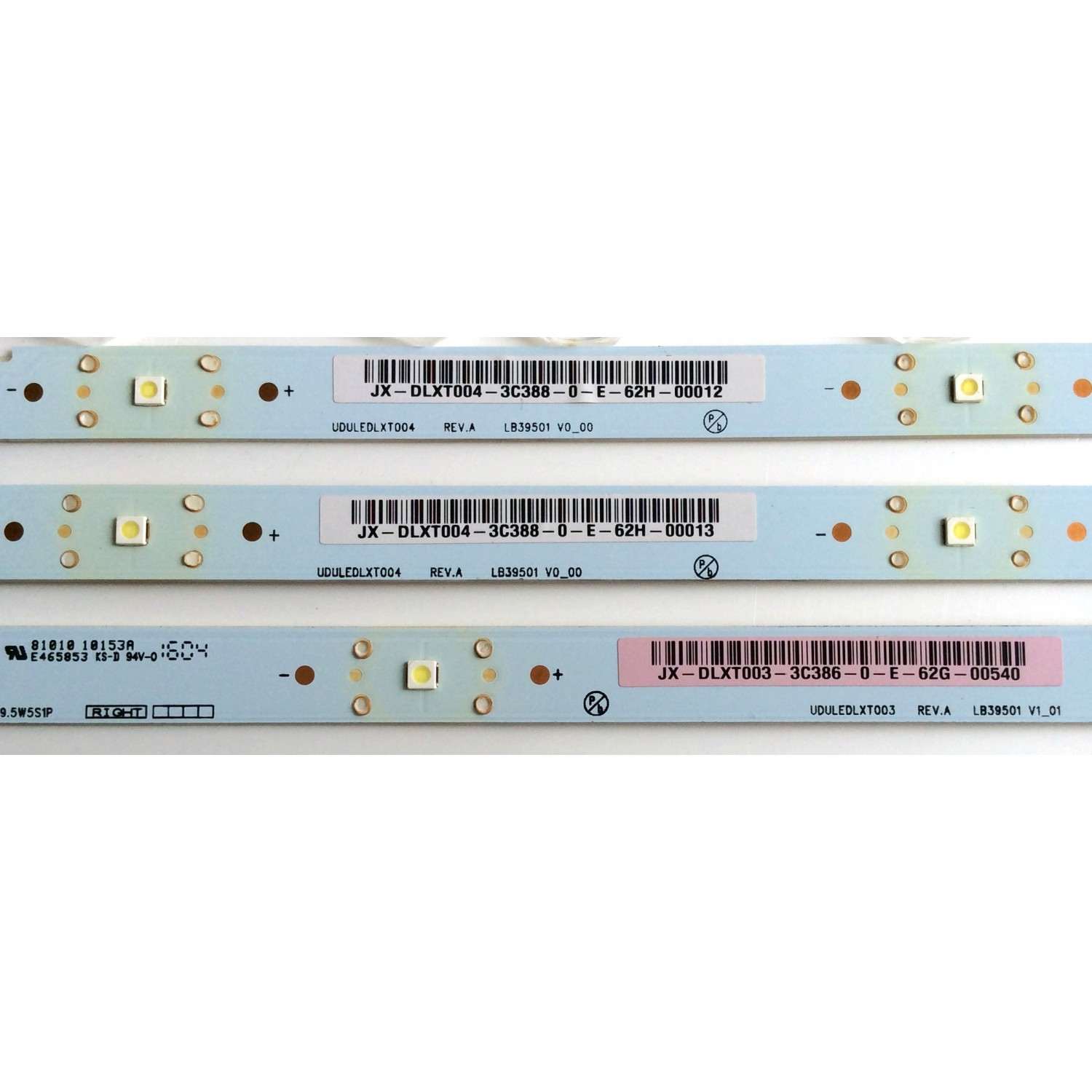 KIT DE LED`S PARA TV (3 PIEZAS) / SANYO UDULEDLXT003 / UDULEDLXT004 / 39.5W4SIP LEFT / 39.5W5SIP RIGHT / LB39501 V0_00 / LB39501 V1_01 / JX-DLXT004-3B388-0-E-62H / JX-DLXT003-3B386-0-E-62G / PANEL U5A23XT / MODELO FW40D36F - Imagen 4