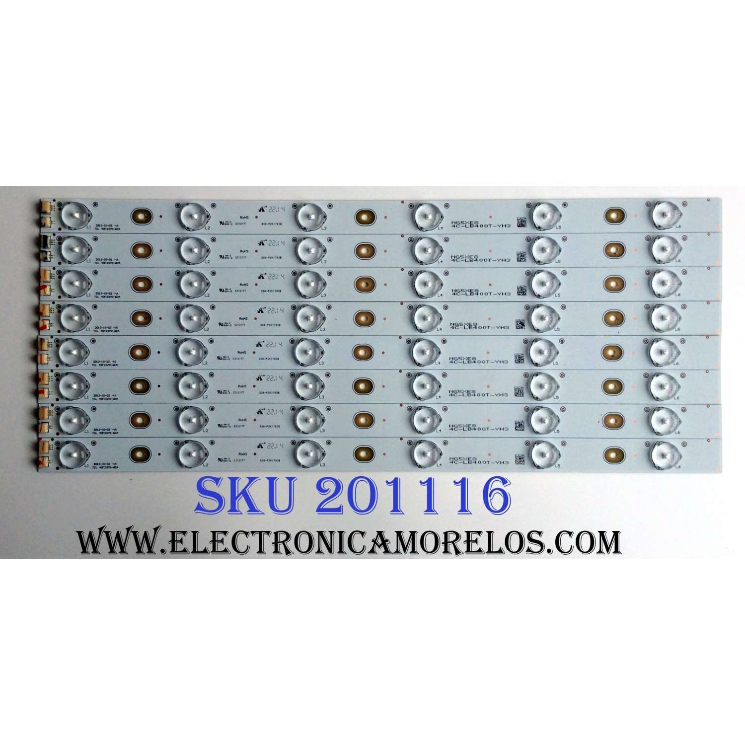 KIT DE LED'S PARA TV SANYO ((8 PIEZAS)) / NUMERO DE PARTE 4C-LB400T-YH3 / 006-P2K1793B / 40F2370-6EA / PANEL LVF400SSDX E7 V6 / MODELO DP40D64 P40D64-02