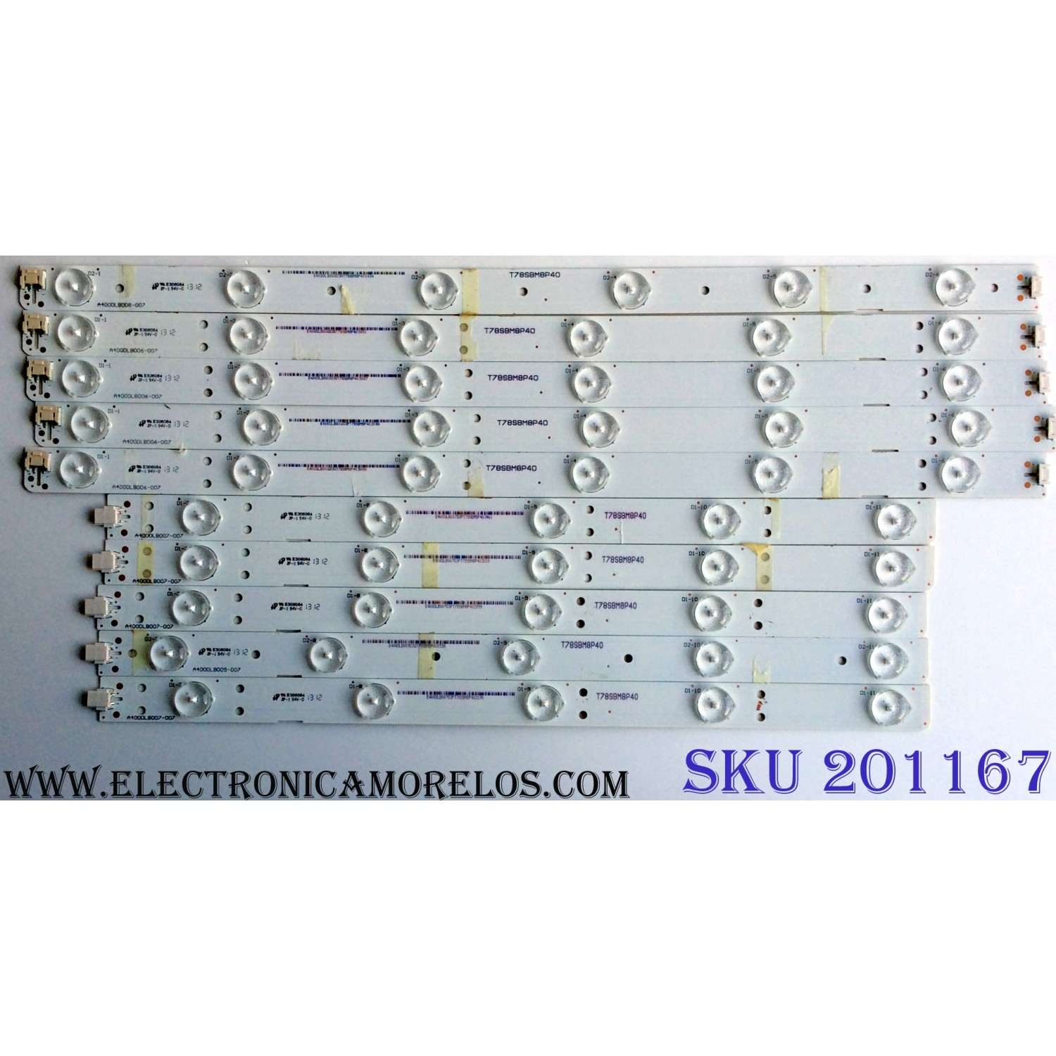 KIT DE LED´S PARA TV (10 PIEZAS) / SHARP A400DLB006-007 / A400DLB007-007 / T78SBM8P40 / T78SBM8P4O / PANEL S400DH3-1 / 76040T200-600-G / MODELO LC-40LE550U