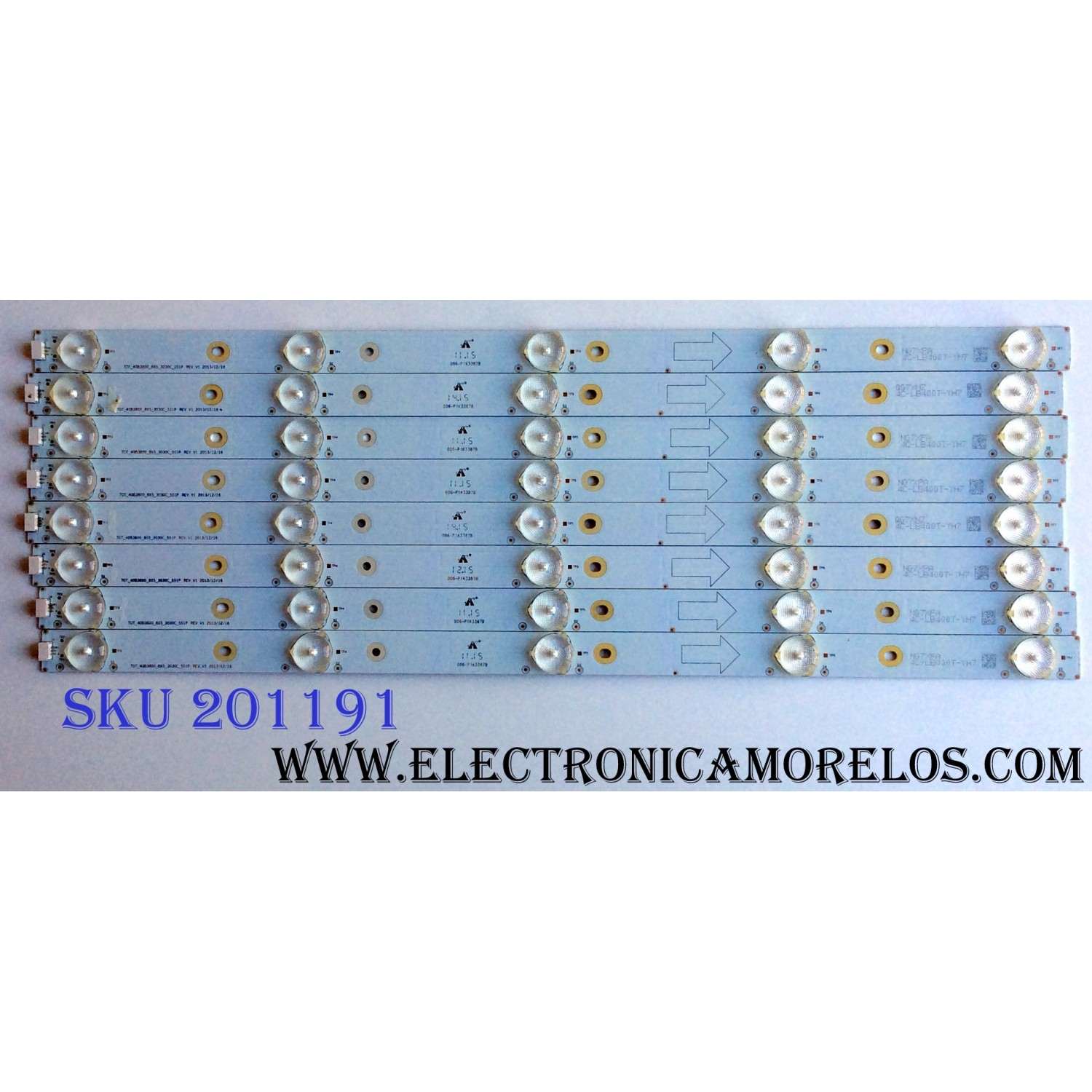KIT DE LED´S PARA TV (8 PIEZAS) / PIONEER INXV400HJ6-PE1 / T0T_40B3800_8X5_3030C_5S1P REV.V1 / 006-P1K3387B / 4C-LB400T-YH7 / MODELO PLE-40S05FHD