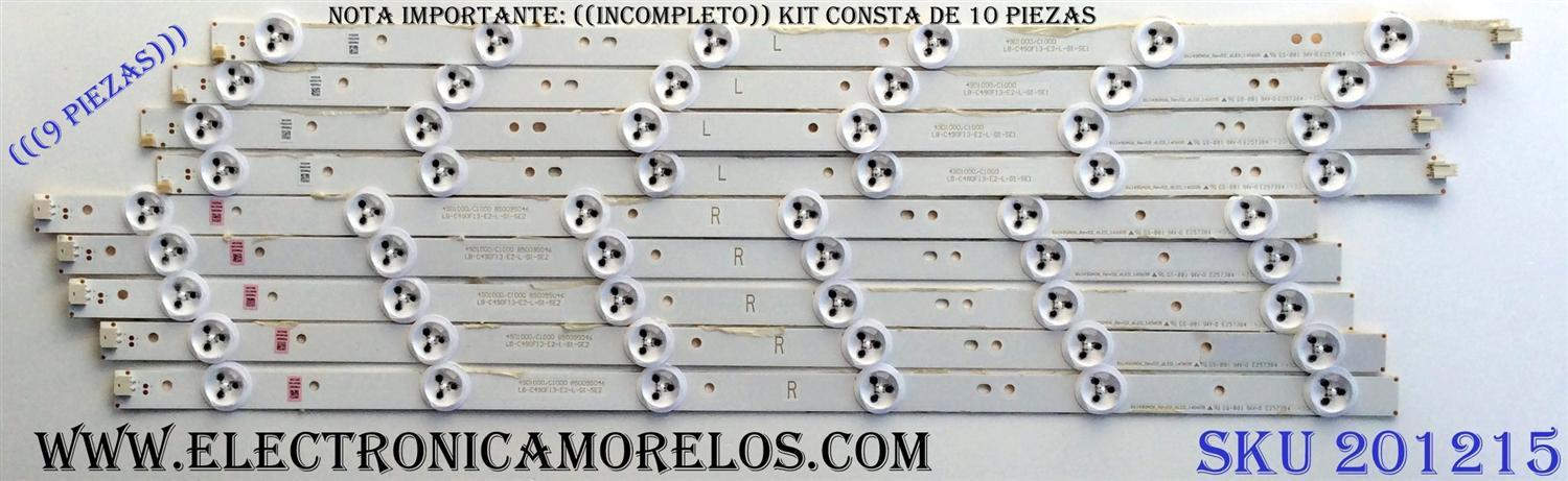 KIT DE LED´S PARA TV ((INCOMPLETO SOLO 9 PIEZAS)) / CHANGHONG LB-C490F13-E2-L-G1-SE1 / LB-C490F13-E2-L-G1-SE2 / SVJ490A06_REV02_6LED_140605 / P88SD / PANEL C490F14-E1-L (G3) / MODELO LED49YD1100UA