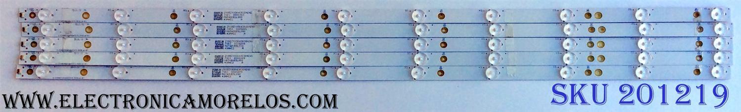 KIT DE LED´S PARA TV (5 PIEZAS) / INSIGNIA 210BZ10D043030H24X / LB-PF3030-GJD2P5435X10AHC2-D / 43AHC2 / M4T48V65L000 / M4T49V64AM00 / PANEL TPT430U3-QVN03.U REV:S0B0A / MODELO NS-43DR620NA18