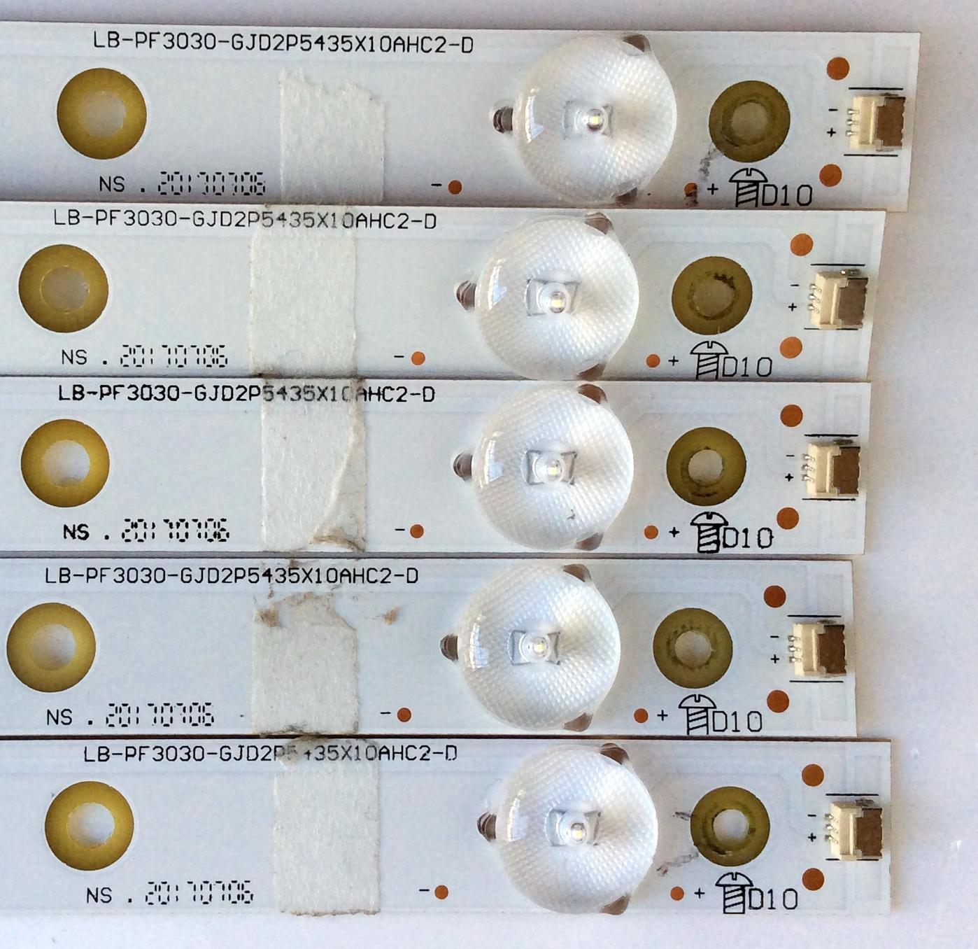 KIT DE LED´S PARA TV (5 PIEZAS) / INSIGNIA 210BZ10D043030H24X / LB-PF3030-GJD2P5435X10AHC2-D / 43AHC2 / M4T48V65L000 / M4T49V64AM00 / PANEL TPT430U3-QVN03.U REV:S0B0A / MODELO NS-43DR620NA18 - Imagen 2