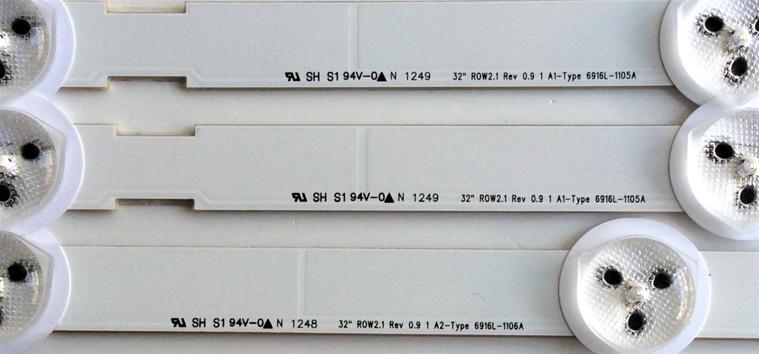 KIT DE LEDS ORIGINAL PARA TV LG 3 PIEZAS / NUMERO DE PARTE 6916L-1105A / 6916L-1106A / 32¨ ROW2.1 Rev 0.9 1 A1-Type 6916L-1105A / 32¨ ROW2.1 Rev 0.9 1 A2-Type 6916L-1106A / PANEL LC320DXE JF R2 / LC320DXE SF R1/ MODELOS E320-A0 / E320I-A0 / 32LN530B-UA - Imagen 2