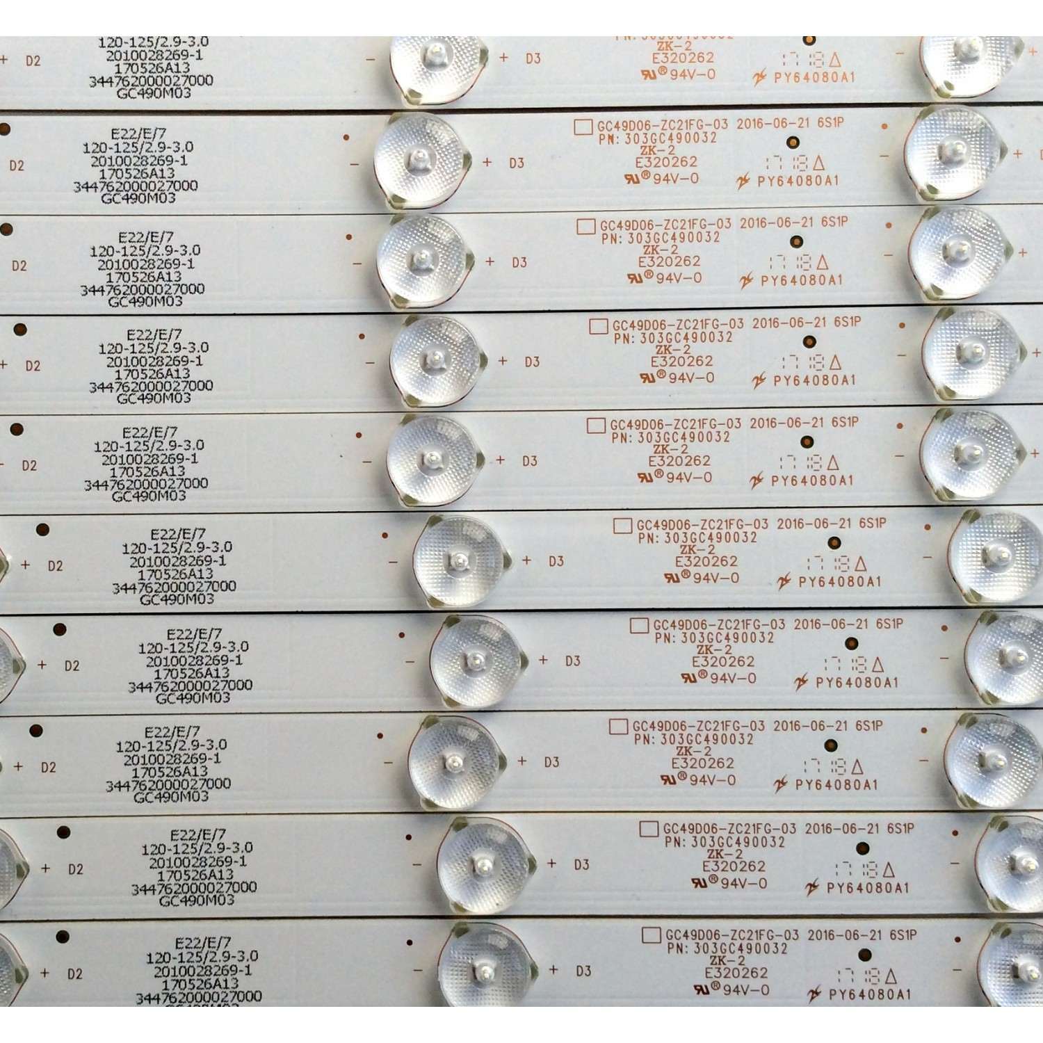 KIT DE LED´S PARA TV (10 PIEZAS) / ACER 303GC490032 / GC49D06-ZC21FG-03 2016-06-21 6S1P / 2010028269-1 / 170526A13 / GC490M03 / PY64080A1 / PANEL BOEI490WQ1/  MODELO EB490QK - Imagen 3