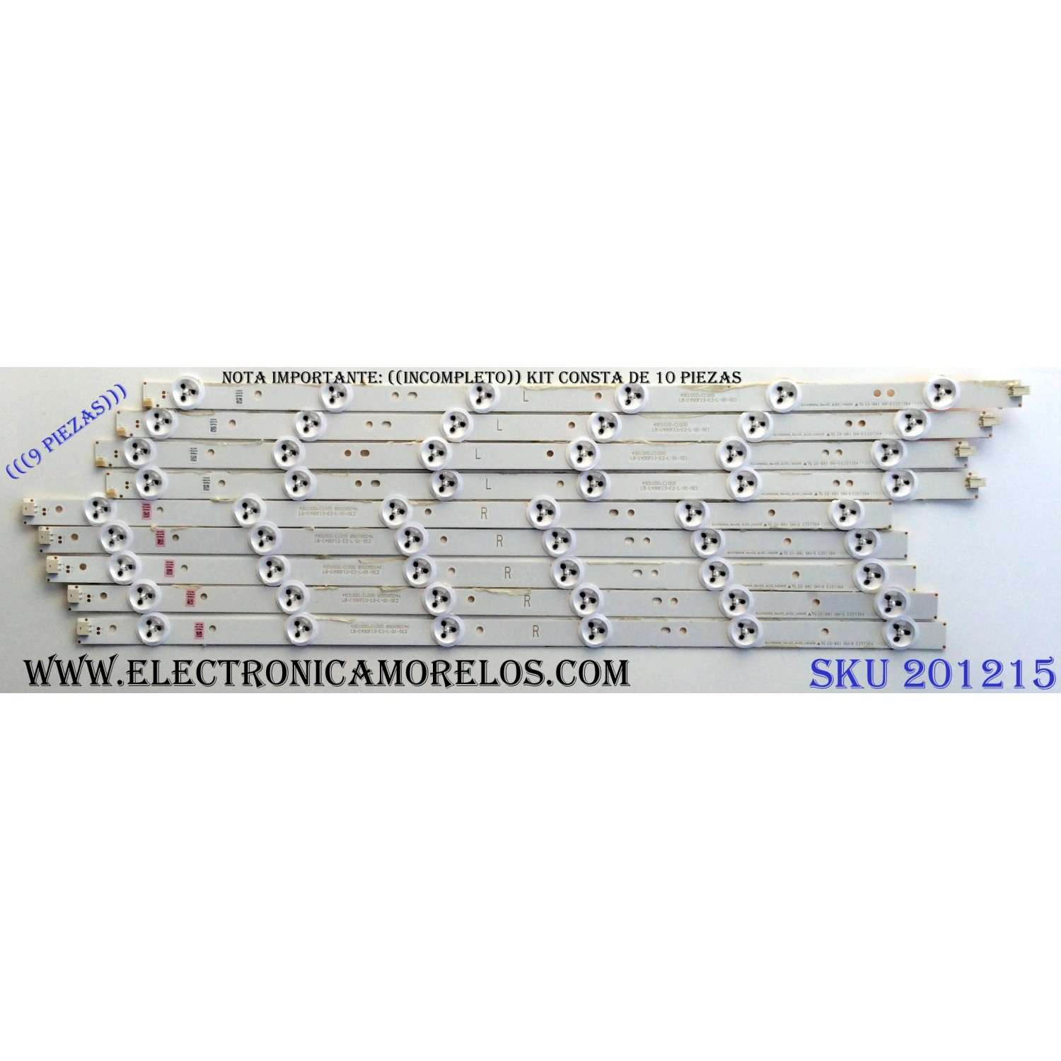 KIT DE LED´S PARA TV ((INCOMPLETO SOLO 9 PIEZAS)) / CHANGHONG LB-C490F13-E2-L-G1-SE1 / LB-C490F13-E2-L-G1-SE2 / SVJ490A06_REV02_6LED_140605 / P88SD / PANEL C490F14-E1-L (G3) / MODELO LED49YD1100UA