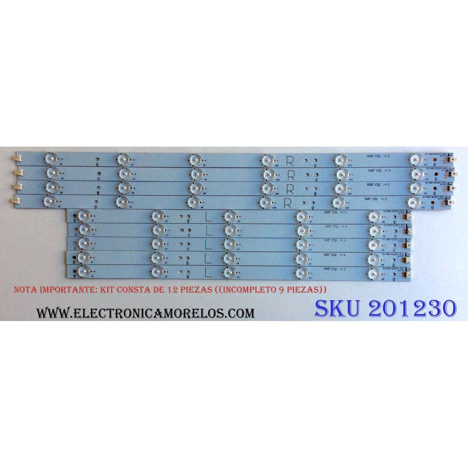 KIT DE LED´S PARA TV ((INCOMPLETO SOLO 9 PIEZAS)) / SHARP GJ-500-DLEDII-D711-R-V4 / GJ-500-DLEDII-D711-L-V4 / E348423 / PANEL TPT500J1-HVN04 REV:S17TE / MODELO LC-50LE541U