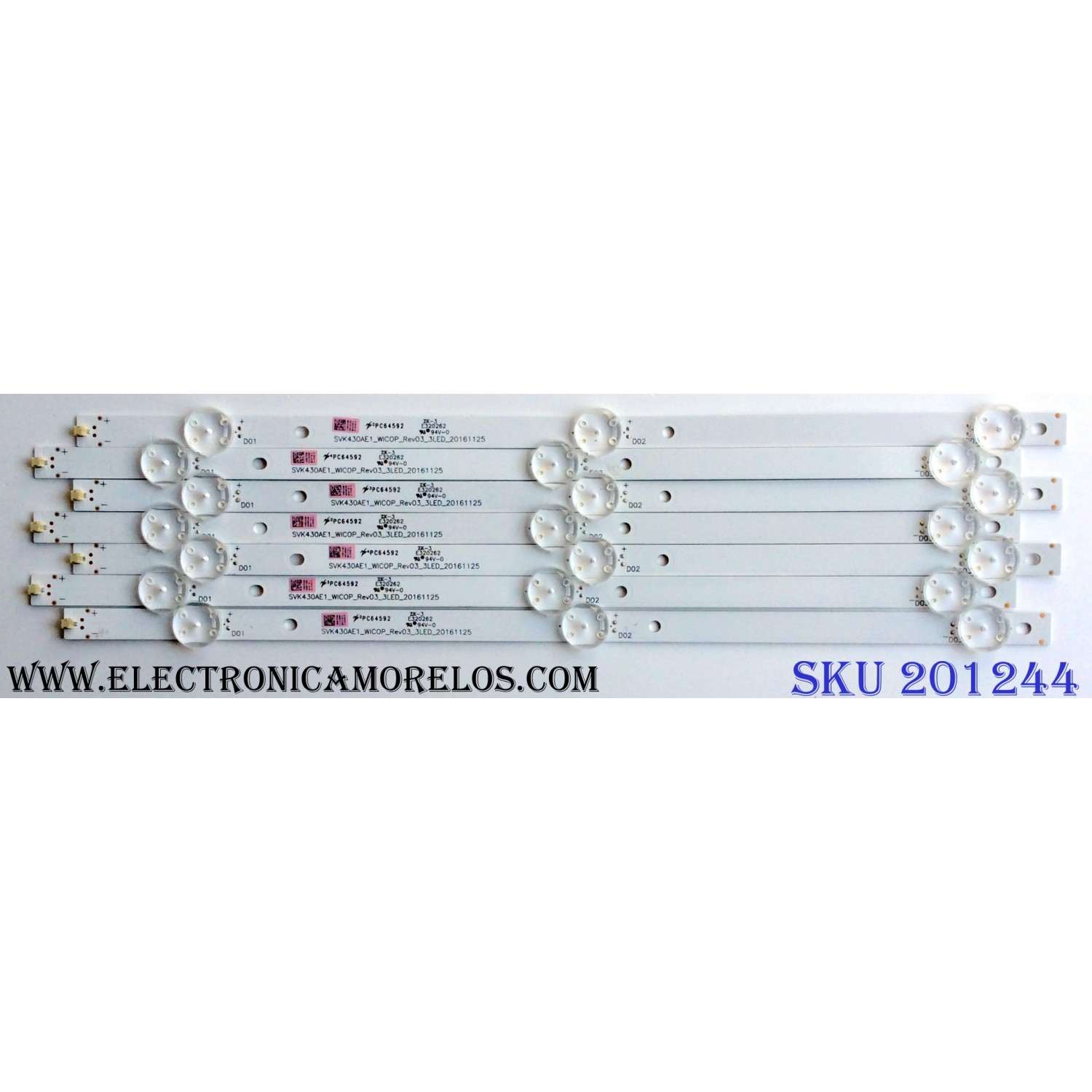 KIT DE LED´S PARA TV (7 PIEZAS) / TOSHIBA SVK430AE1_WICOP_Rev03_3LED_20161125 / PC64592 / E320262 / I0625H / A105C3 / PANEL´S K430WDRC / K430WDRA / MODELO 43L420U