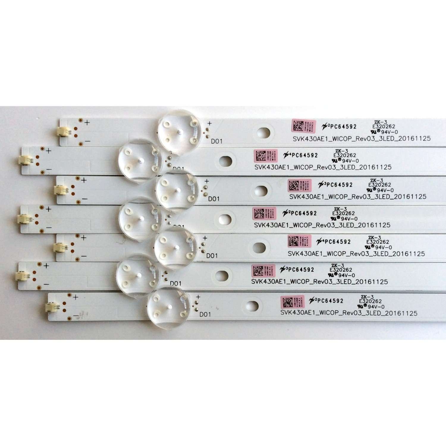 KIT DE LED´S PARA TV (7 PIEZAS) / TOSHIBA SVK430AE1_WICOP_Rev03_3LED_20161125 / PC64592 / E320262 / I0625H / A105C3 / PANEL´S K430WDRC / K430WDRA / MODELO 43L420U - Imagen 2
